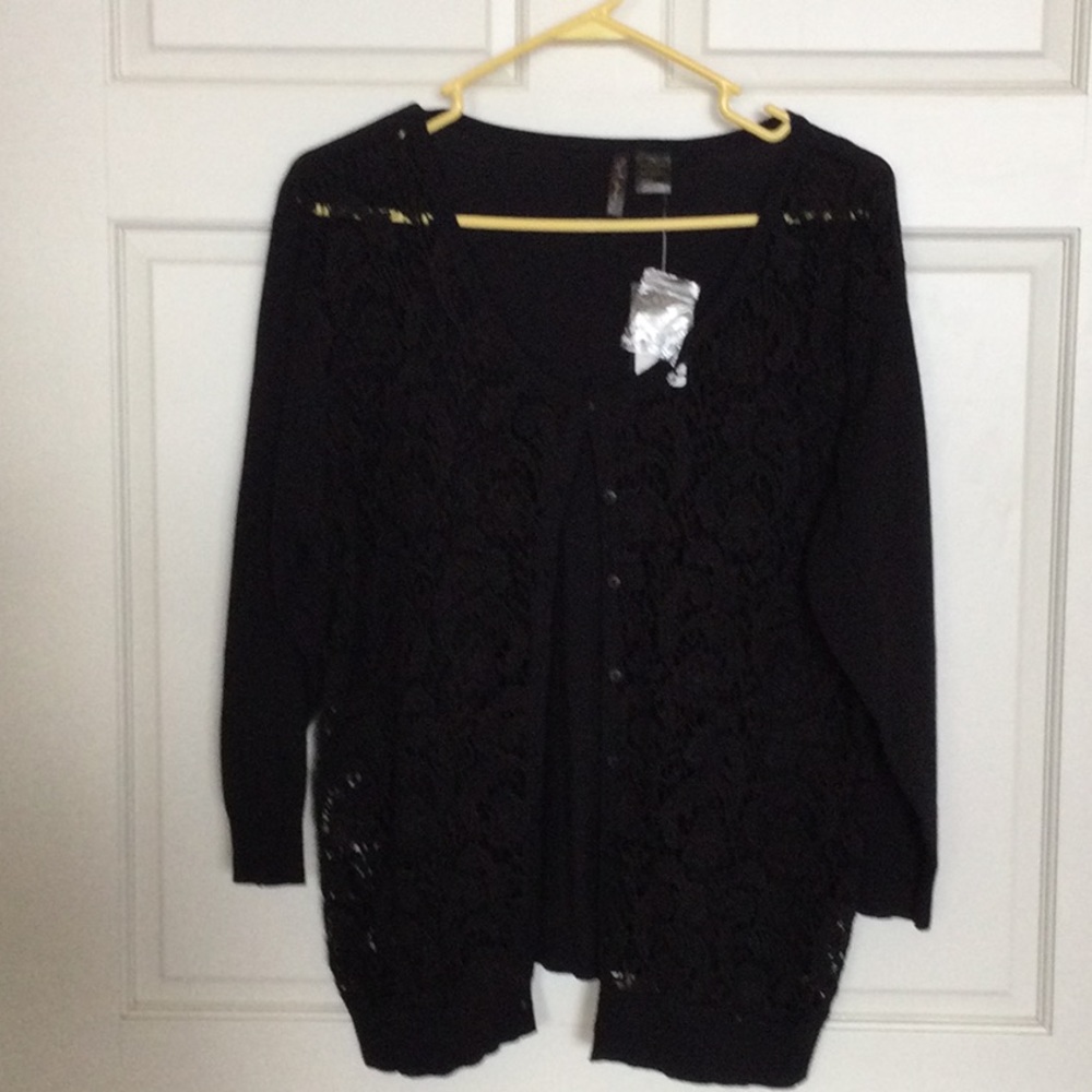Nue Options Plus Black Lace front sweater 3/4 sleeve size 1X
